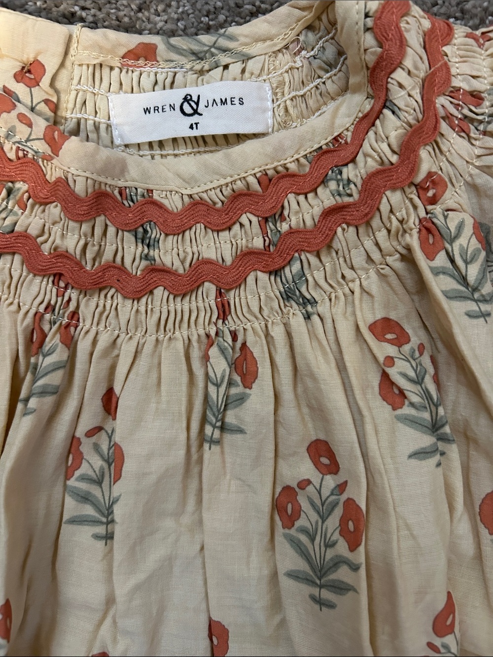 Girls' Cream Floral Smocked Dress NWOT